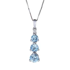Aquamarine Pendant With Three-Stone Design In 10K White Gold