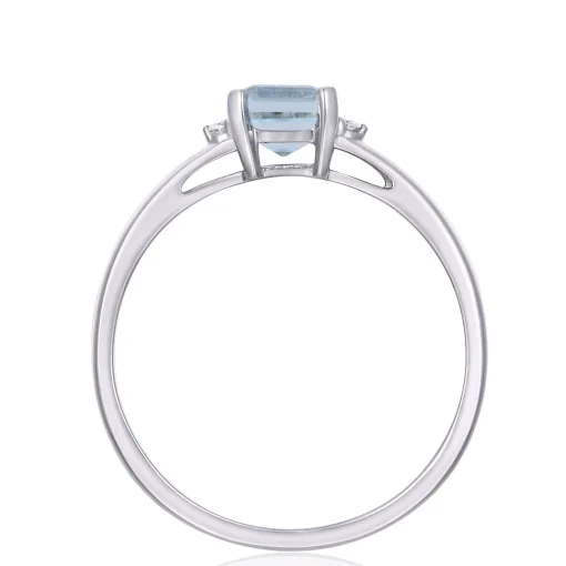 Aquamarine Stacking Ring With Diamond Accents In 10K White Gold