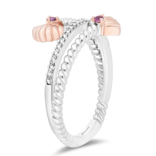 Ariel Shell Diamond And Amethyst Wrap Ring In Sterling Silver And 10K Rose Gold (1/10 Ct. Tw.)