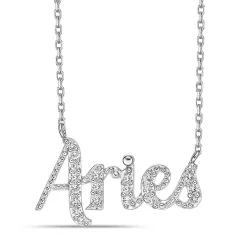 Aries Lab Created White Sapphire Necklace In Sterling Silver