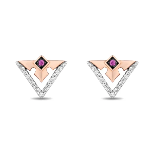 Aurora Pink Sapphire And Diamond Earrings In Sterling Silver And 10K Rose Gold (1/10 Ct. Tw.)