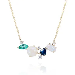 Australian Opal, Emerald, Blue Sapphire, And Diamond Accent Necklace In 10K Yellow Gold