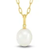 Baroque Shaped Pearl Paperclip Chain Pendant In 10K Yellow Gold