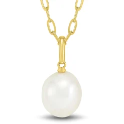 Baroque Shaped Pearl Paperclip Chain Pendant In 10K Yellow Gold
