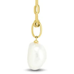 Baroque Shaped Pearl Paperclip Chain Pendant In 10K Yellow Gold