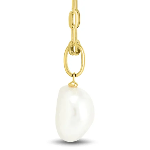Baroque Shaped Pearl Paperclip Chain Pendant In 10K Yellow Gold