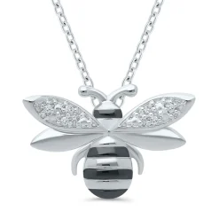 Bee Pendant With Diamond Accents In Sterling Silver