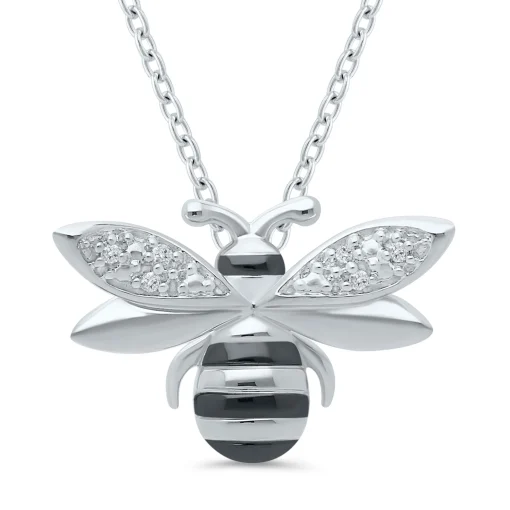 Bee Pendant With Diamond Accents In Sterling Silver