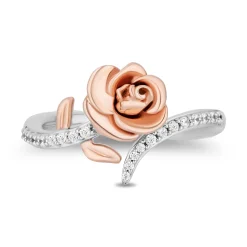 Belle Diamond Rose Bypass Ring In Sterling Silver And 10K Rose Gold (1/6 Ct. Tw.)