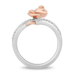 Belle Diamond Rose Bypass Ring In Sterling Silver And 10K Rose Gold (1/6 Ct. Tw.)