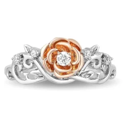 Belle Diamond Rose Ring In Sterling Silver & 10K Rose Gold (1/10 Ct. Tw.)