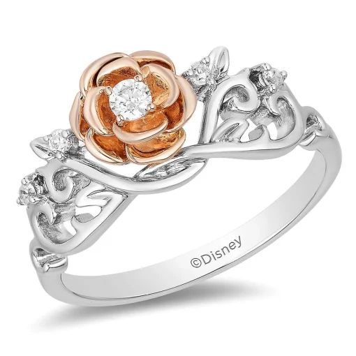 Belle Diamond Rose Ring In Sterling Silver & 10K Rose Gold (1/10 Ct. Tw.)