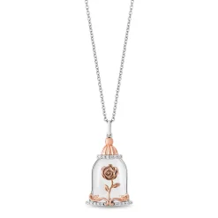 Belle Enchanted Rose Diamond And White Topaz Pendant In Sterling Silver And 10K Rose Gold (1/10 Ct. Tw.)