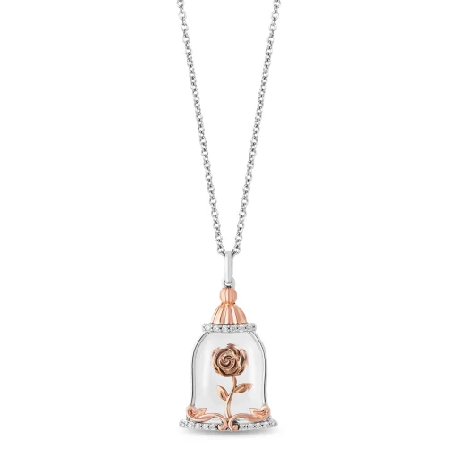Belle Enchanted Rose Diamond And White Topaz Pendant In Sterling Silver And 10K Rose Gold (1/10 Ct. Tw.)