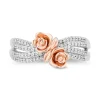 Belle Enchanted Rose Multi-Row Diamond Bypass Ring In Sterling Silver & 10K Rose Gold (1/5 Ct. Tw.)