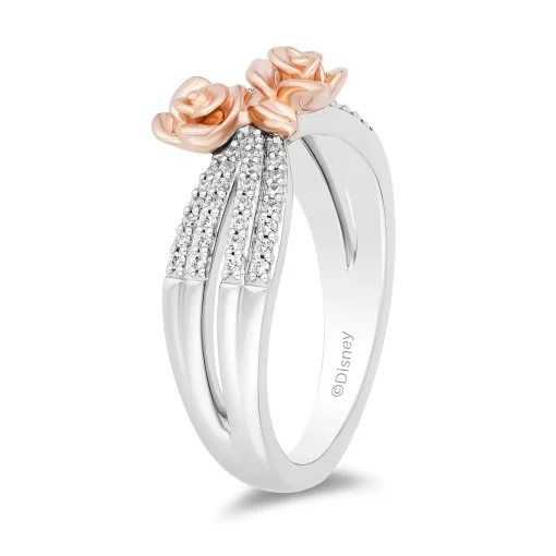 Belle Enchanted Rose Multi-Row Diamond Bypass Ring In Sterling Silver & 10K Rose Gold (1/5 Ct. Tw.)