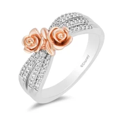 Belle Enchanted Rose Multi-Row Diamond Bypass Ring In Sterling Silver & 10K Rose Gold (1/5 Ct. Tw.)