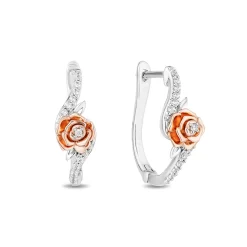 Belle Rose Diamond Hoop Earring In Sterling Silver & 10 Rose Gold (1/5 Ct. Tw.)