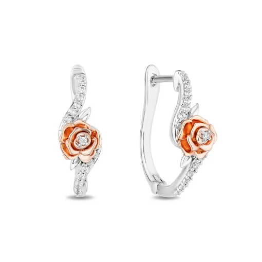 Belle Rose Diamond Hoop Earring In Sterling Silver & 10 Rose Gold (1/5 Ct. Tw.)
