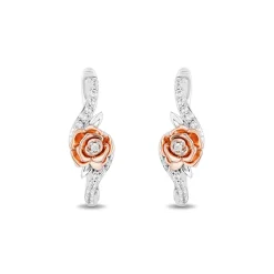 Belle Rose Diamond Hoop Earring In Sterling Silver & 10 Rose Gold (1/5 Ct. Tw.)