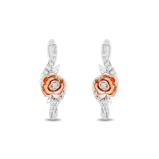 Belle Rose Diamond Hoop Earring In Sterling Silver & 10 Rose Gold (1/5 Ct. Tw.)