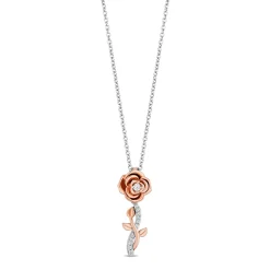 Belle Rose Stem Diamond Accent Pendant In Sterling Silver And 10K Rose Gold