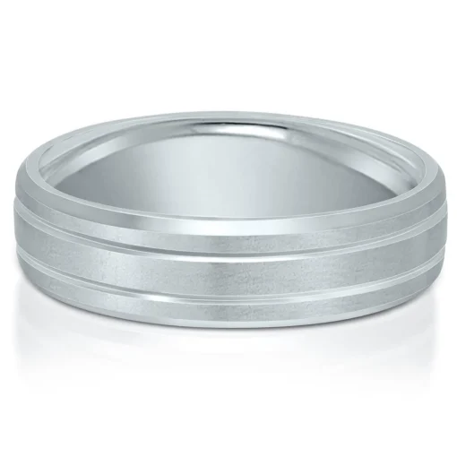 Bevel Edge Matte Finish Band In Platinum, 7Mm