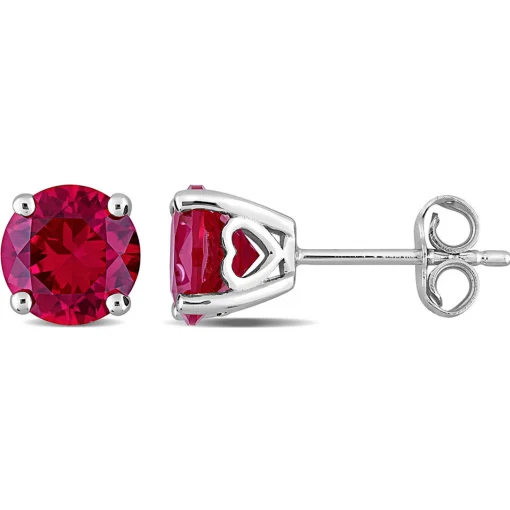 Birthstone Stud Earrings With Heart Baskets In
