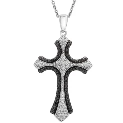 Black & White Diamond Cross Pendant In Sterling Silver (1/10 Ct. Tw.)