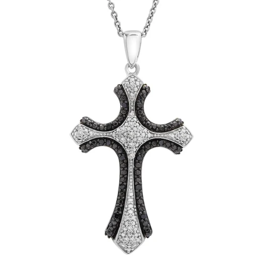 Black & White Diamond Cross Pendant In Sterling Silver (1/10 Ct. Tw.)