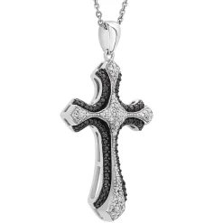 Black & White Diamond Cross Pendant In Sterling Silver (1/10 Ct. Tw.)