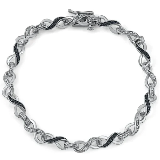 Black & White Diamond Infinity Bracelet In Sterling Silver (1/3 Ct. Tw.)