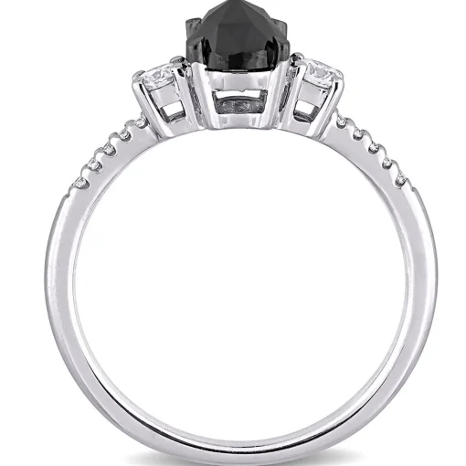 1 1/4 Black & White Diamond Ring In 14K White Gold