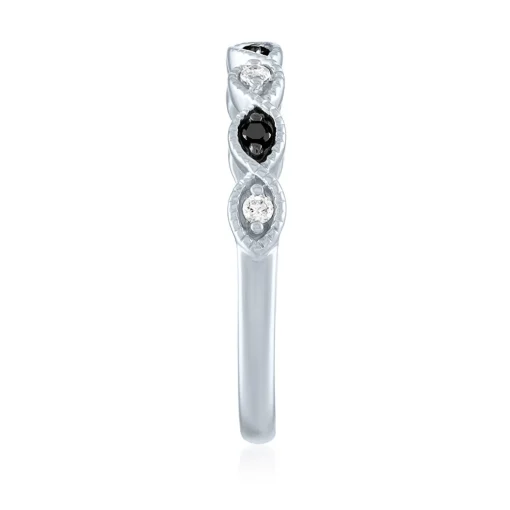 Black & White Diamond Stack Band In 10K White Gold (1/10 Ct. Tw.)