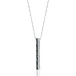 Black & White Diamond Stick Pendant In Sterling Silver (1/5 Ct. Tw.)