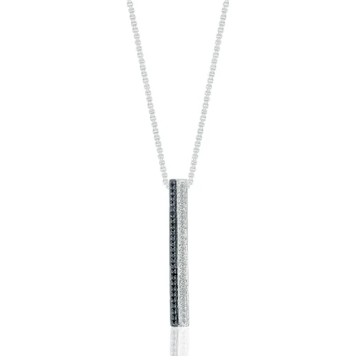 Black & White Diamond Stick Pendant In Sterling Silver (1/5 Ct. Tw.)