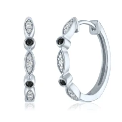 Black And White Diamond Huggie Earrings In Sterling Silver (1/10 Ct. Tw.)