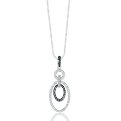 Black And White Diamond Oval Twist Pendant In Sterling Silver (1/5 Ct. Tw.)