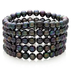 Black Cultured Freshwater Pearl Bracelet In Sterling Silver
