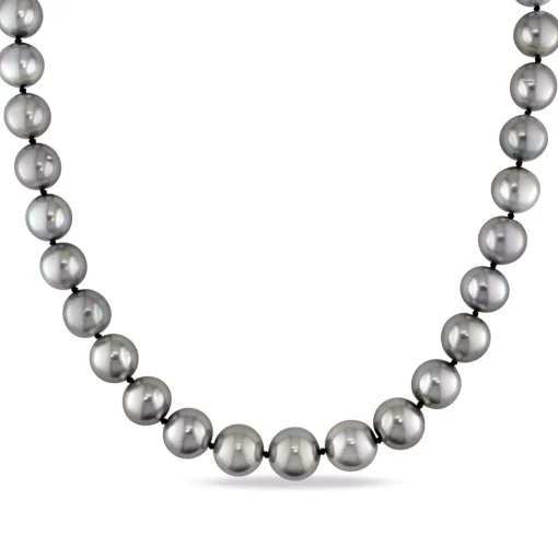 Black Cultured Tahitian Pearl Necklace In 14K White Gold, 10-13Mm, 18"