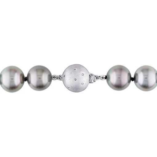 Black Cultured Tahitian Pearl Necklace In 14K White Gold, 10-13Mm, 18"