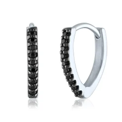 Black Diamond Chevron Huggie Earrings In Sterling Silver (1/10 Ct. Tw.)