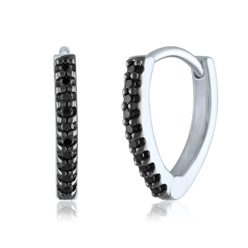 Black Diamond Chevron Huggie Earrings In Sterling Silver (1/10 Ct. Tw.)