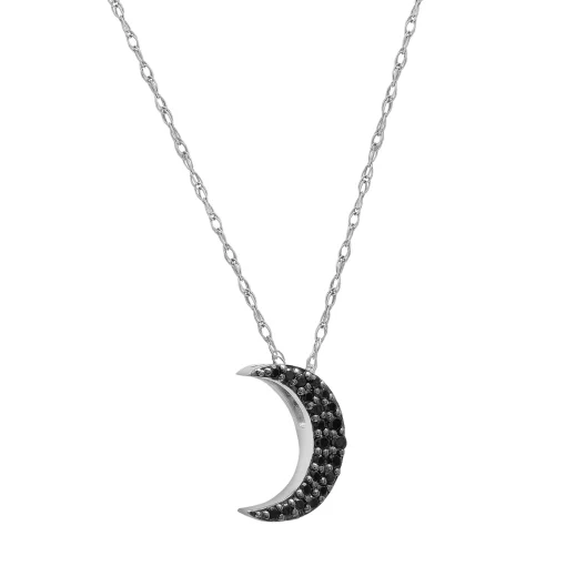Black Diamond Crescent Moon Pendant In 10K White Gold (1/10 Ct. Tw.)
