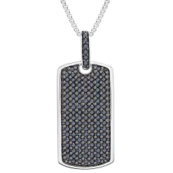 Black Diamond Dog Tag Pendant In Sterling Silver (1 Ct. Tw.)