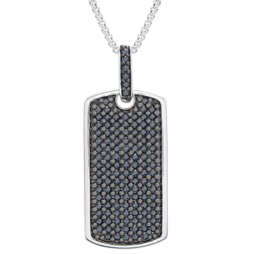 Black Diamond Dog Tag Pendant In Sterling Silver (1 Ct. Tw.)
