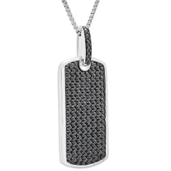 Black Diamond Dog Tag Pendant In Sterling Silver (1 Ct. Tw.)