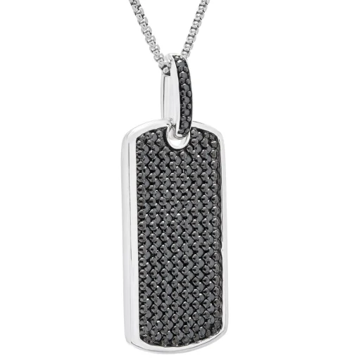 Black Diamond Dog Tag Pendant In Sterling Silver (1 Ct. Tw.)
