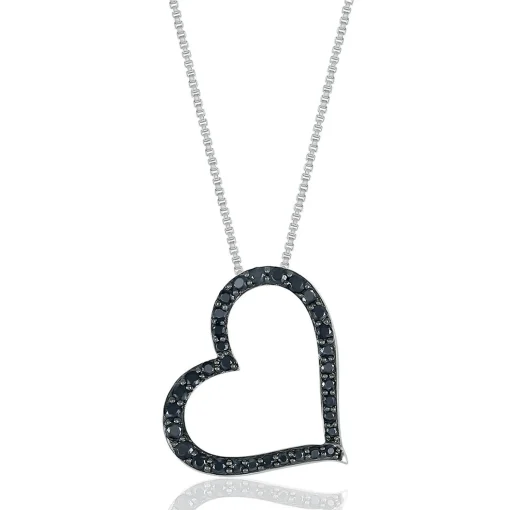 Black Diamond Heart Pendant In Sterling Silver (1/2 Ct. Tw.)