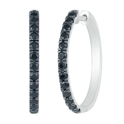 Black Diamond Hoop Earrings In Sterling Silver (1/2 Ct. Tw.)